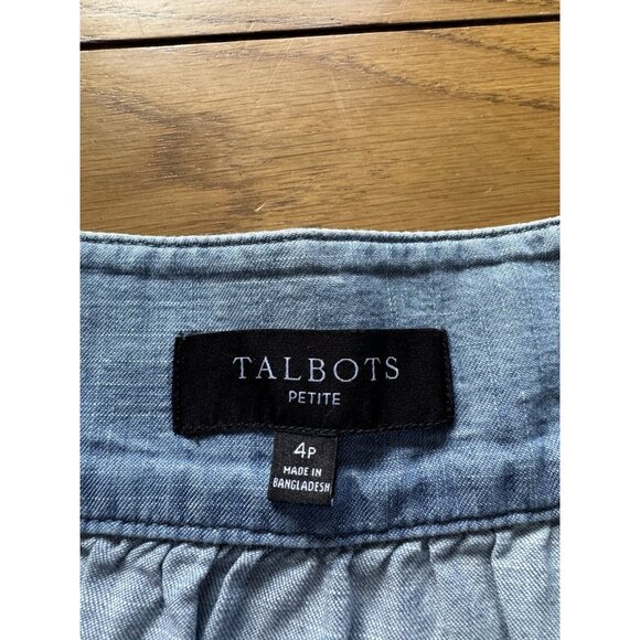 Talbots Button Front Skirt Women Sz 4 Petite Lightweight Blue Denim Cotton City - Picture 3 of 13